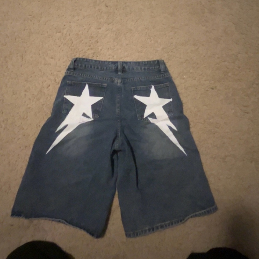 Urban Planet Blue Cropped Jeans with White Star Design